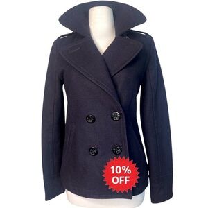 Y2K American Eagle Navy Wool Blend Military Peacoat Jacket Womens S